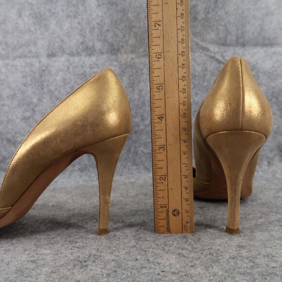 Gunmetal Shoes Womens 37.5 Pumps Fashion Stiletto Point Toe Leather Gold Formal - Picture 8 of 16